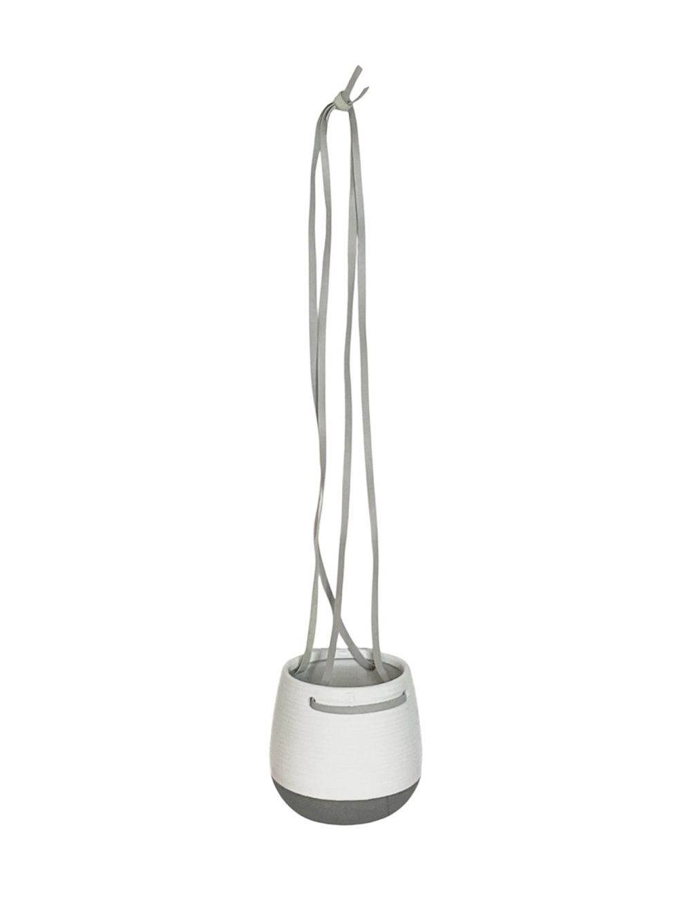 Ceramic Hanging Planter Pot w/ Strap & Drainage Hole, White/Gray Small Round